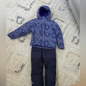 Columbia Girl's Hooded Winter Puffer Set, Blue/Purple, with Snow Pants, 6/6X